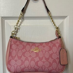 Coach Pink Shoulder Bag with Gold Accents